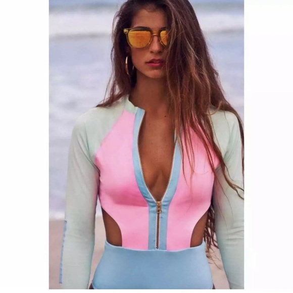 NWT LoveShackFancy X Hurley Zip-up Cut Out Swimsuit Barbie Monokini bodysuit - Picture 7 of 11